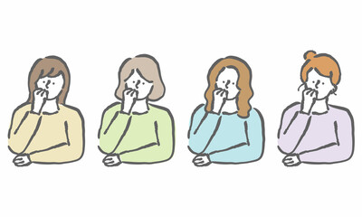 考えるポーズをする女性イラスト　セット