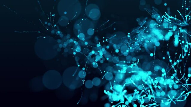 Abstract science technology background glow blue digital particles bokeh wave motion on black.Futuristic point wave.Big data 4K 3D rendering. Abstract digital wave animation for technology business pr