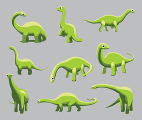 Cartoon Dinosaur Apatosaurus Cute Various Poses Cartoon Vector Illustration