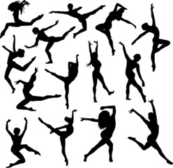 set of silhouettes of dancing people