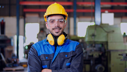 Portrait of Professional industrial engineer, technician, factory worker, machinery operator wear...