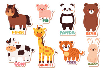 collection of hand drawing cartoon animal sticker set