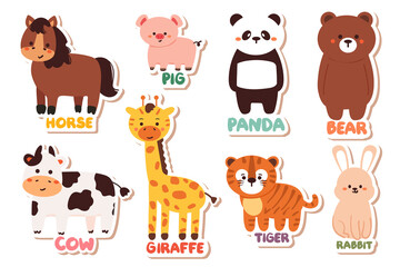 Fototapeta premium collection of hand drawing cartoon animal sticker set