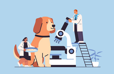 scientists doing experiments in lab veterinary workers with experimental dog biological genetic engineering research
