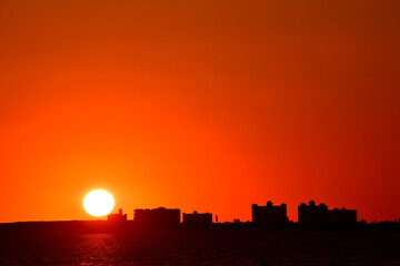 Sunset city skyline landscape orange sky