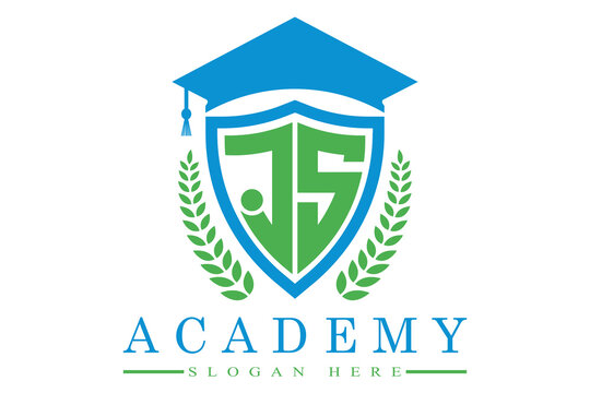 two letters JS academy university college school geometric unique shield logo design, vector template