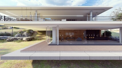 Obraz premium modern luxury house elevation door opened architecture design 3d illustration