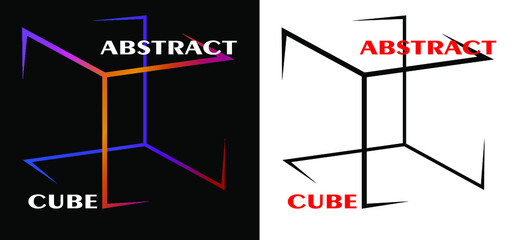 abstract minimal cube logo of lines in two versions