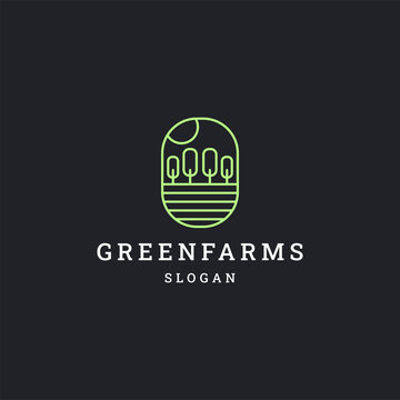Green farms simple line art logo template vector illustration design