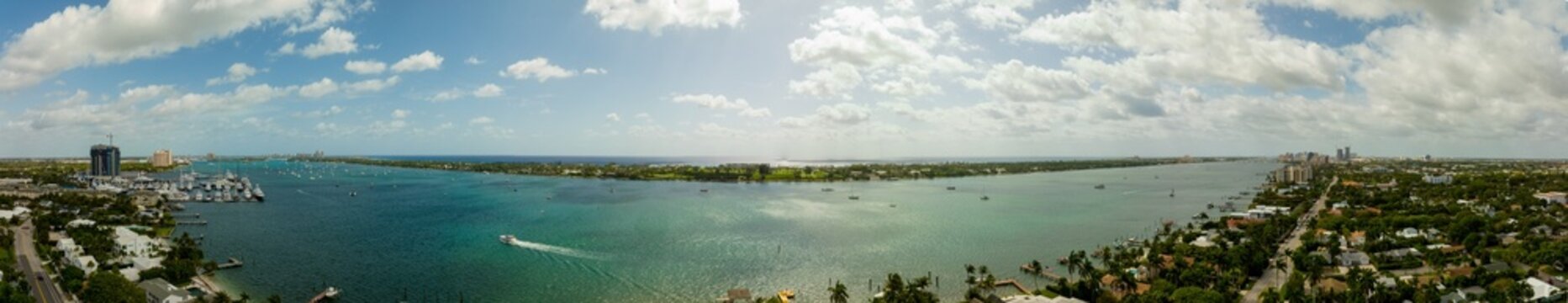 Aerial panorama Intracoastal Waterway West Palm Beach FL