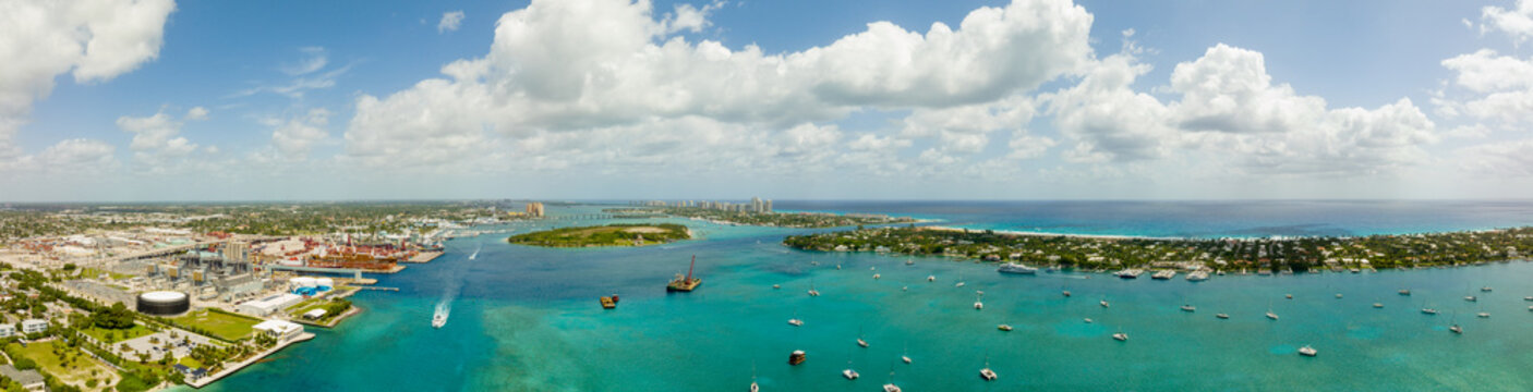 Palm Beach inlet aerial drone panorama
