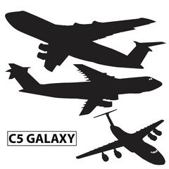 c5 military cargo plane silhouette collection set vector design