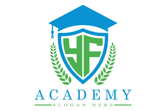 YF two letters academy university college school geometric unique shield logo design, vector template