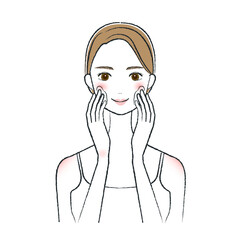 美容クリームを塗る女性のイラスト