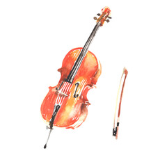 水彩で描いたチェロのイラスト © yoko obata