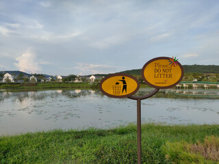 Malaysia, 10 May 2022: Sign board and evening scenery at Giverny Park Sunsuria City