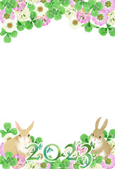 年賀状テンプレート 卯年（テキストなし）／New Year's card template Year of the Rabbit (no text)
