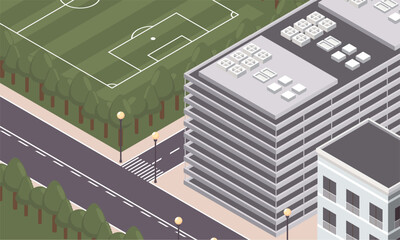 isometric building and soccer camp