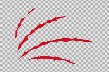 Claw scratches of wild animal. Cat scratches marks isolated in transparent background. Monochrome vector illustration