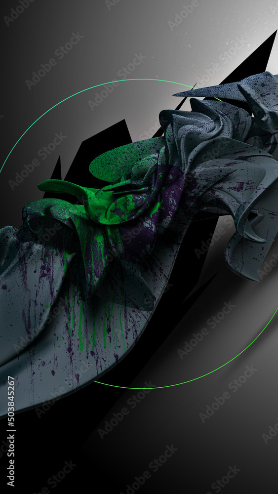 Poster 3d rendering of an abstract illustration on a gray background