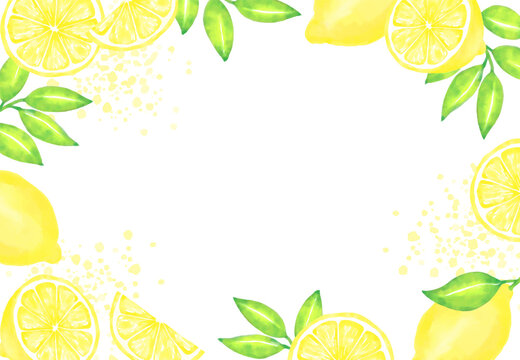 vector background with lemons and leaves in watercolor for banners, cards, flyers, social media wallpapers, etc.