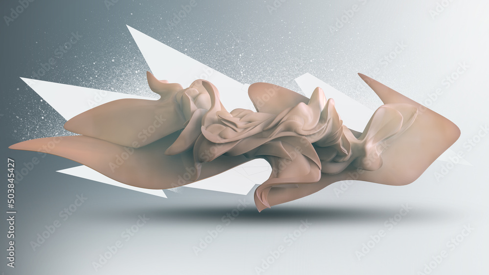 Poster 3d rendering of an abstract cream illustration on a gray background