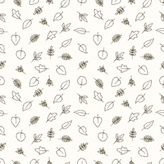 seamless pattern wild leaves with hand-drawn style