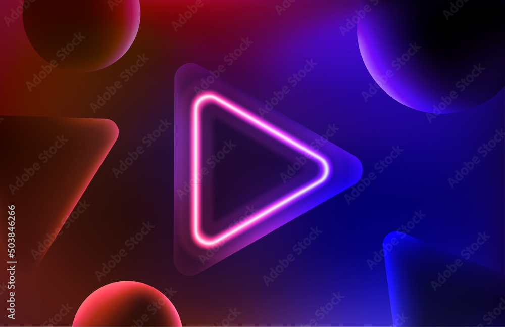 Poster Abstract vector background with glowing neon circle and triangles. 3d vector