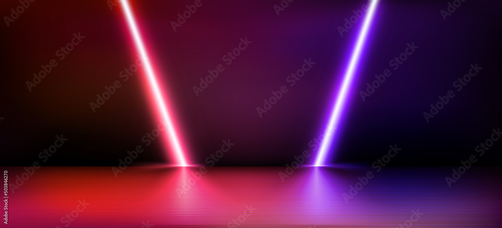 Poster abstract vector studio with glowing neon lights. 3d vector studio