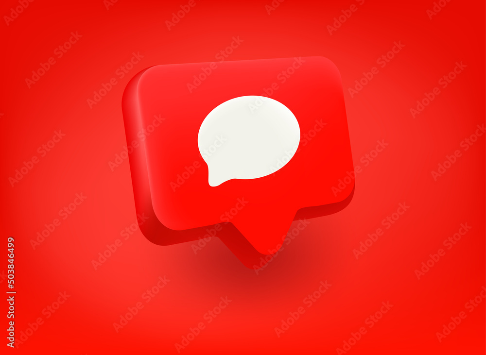 Poster Chat icon on red background. Isometric 3d vector icon