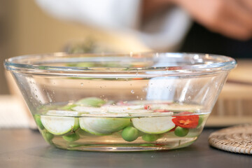 Sterillizer for washing vagetable by chef, food and herbal ingredients were saoked in hygined water to prepare to cook.