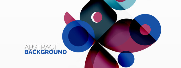Colorful round shapes, circles and triangles background. Minimal geometric template for wallpaper, banner, presentation