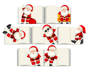 Set of different opened blank books with Santa Claus