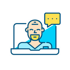 Healthcare specialist giving an online consultation. Pixel perfect, editable stroke color line icon