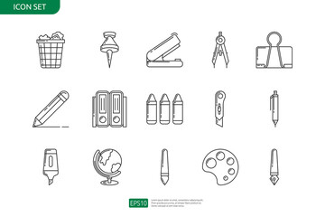 Office Stationery items icon set. Vector isolated Thin line Collection