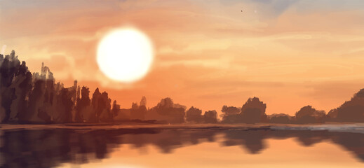 Landscape background. Abstract art template. Vector illustration.