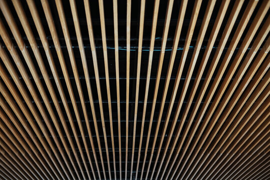 Low Angle Shot Of A Ceiling With Wooden Panels