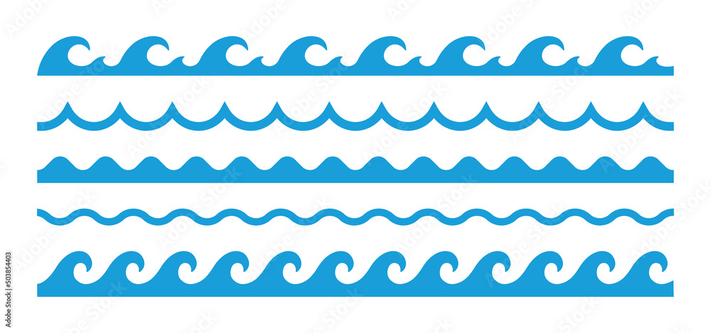 Poster vector water waves patterns. waves line set.