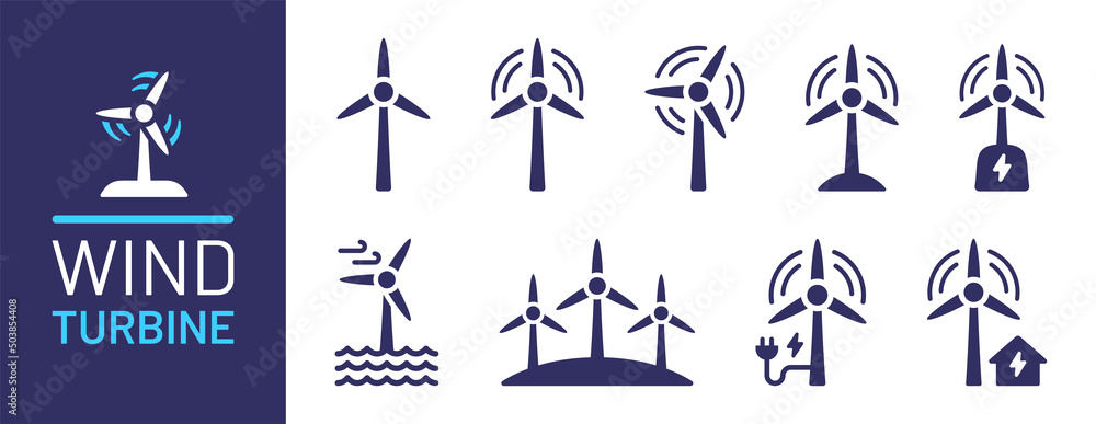 Poster wind turbine vector icon set. windmill symbol vector isolated on white background.