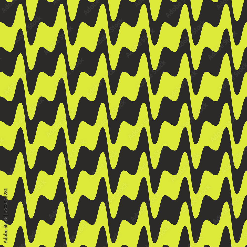 Poster Black and yellow alternating waves. Vector and seamless pattern of shapeless waves.