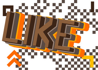 Like pixelated word with geometric graphic background. Vector cartoon illustration.