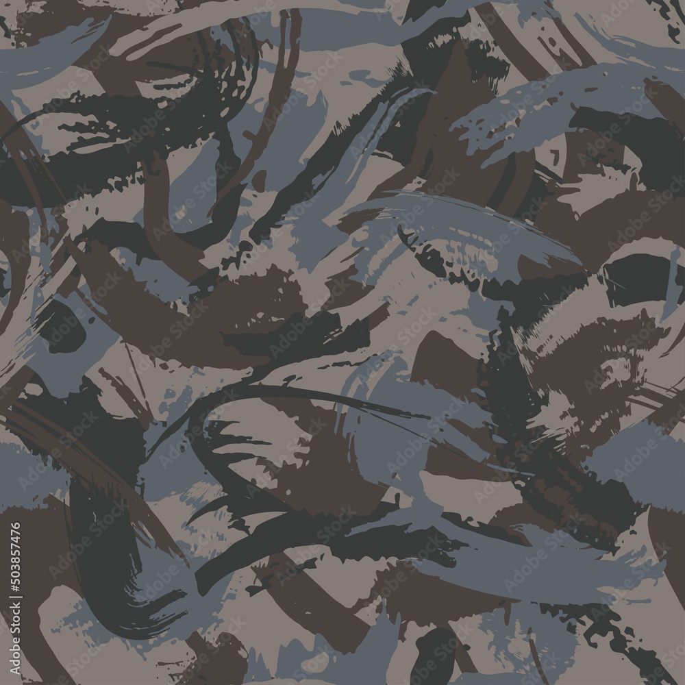Sticker brown camouflage with dry brush strokes, seamless grunge pattern. modern military camo texture, fash - Stickers
