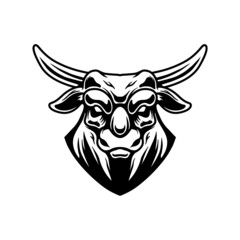 Illustration on bull head. Design element for poster, t shirt, card, banner. Vector illustration