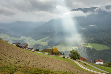 View from the small Italian mountain town of St. Magdalena in Val di Funes