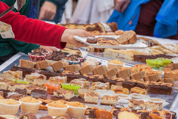 Traditional cakes and sweets during a celebration in Val Isarco, Dolomites