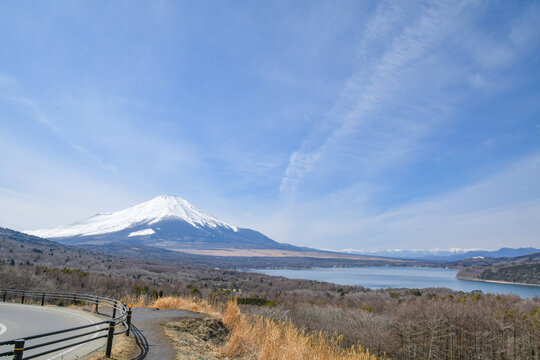 Mt. Fuji: A paranoma scene from a road observatory in a mountain in Japan