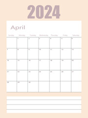 2024 Minimalist Black and White Calendar, Sunday Start Printable Calendar, Plain calendar, Dated Monthly Planner, Simple Monthly Organizer, Landscape Monthly Planner April 2024