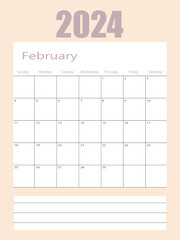 2024 February illustration vector desk calendar weeks start on Monday