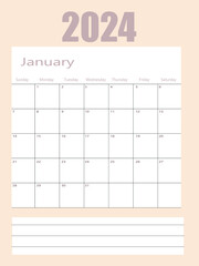 January 2024 Planner Calendar Page Design Printable Blank Monthly Organizer