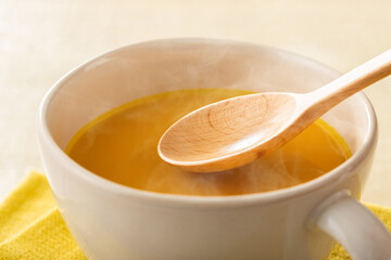 新鮮素材のかぼちゃのポタージュスープ